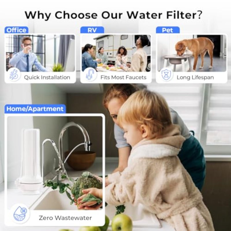 Countertop drinking water filtration system for kitchen sink use, carbon filter, red, NSF/ANSI certified, reduces sediment and odor, 2.5 x 10 - Image 5