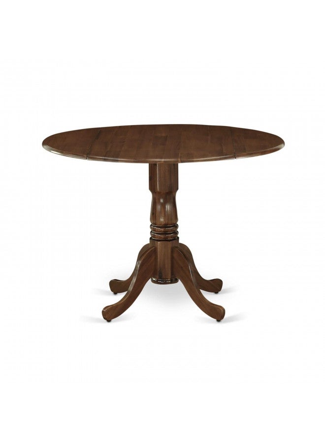 East West Furniture DLT-AWA-TP Dublin Dining Room Table - a Round Solid Wood Table Top with Dropleaf & Pedestal Base, 42x42 Inch, Walnut - Image 1