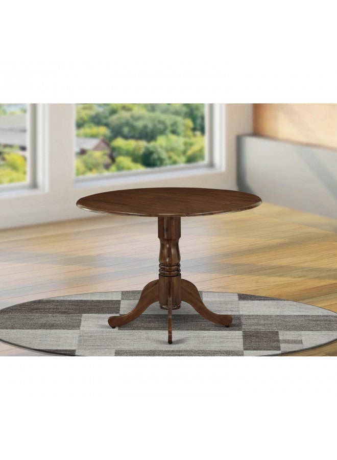 East West Furniture DLT-AWA-TP Dublin Dining Room Table - a Round Solid Wood Table Top with Dropleaf & Pedestal Base, 42x42 Inch, Walnut - Image 3