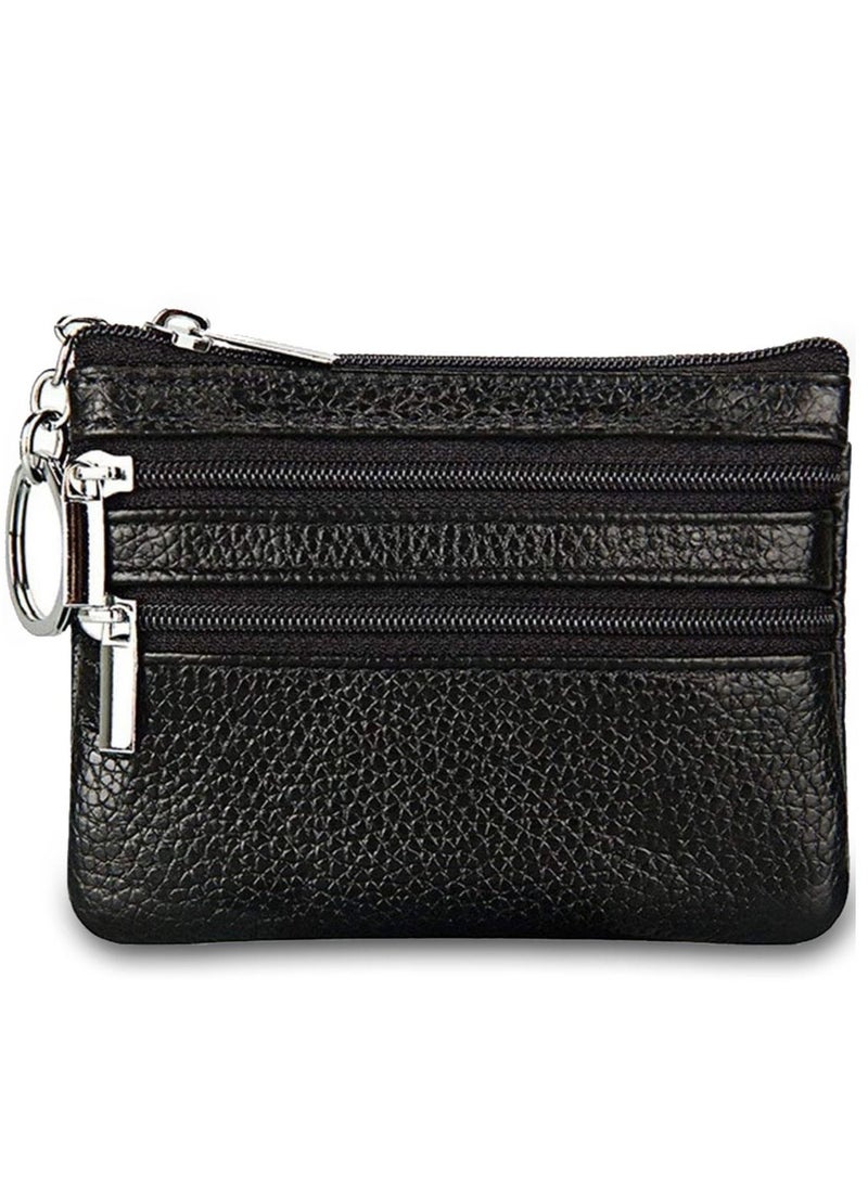 Excefore Coin Wallet Womens Genuine Leather Card Purse Key Ring Mini Change Pouch Man Small Compact Vintage With Zipper For Men Women Gift - Image 1