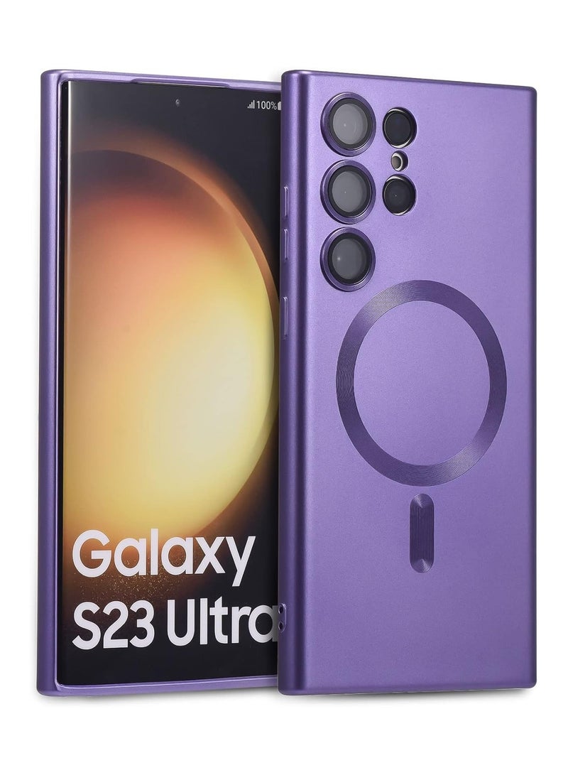For Samsung Galaxy S23 Ultra Silicone Metallic Color Back Case , Mag-Safe For Wirless Charing and Camera Lens Protector Compatible With Samsung Galaxy S23 Ultra (6.8') (Purple)  - Image 1
