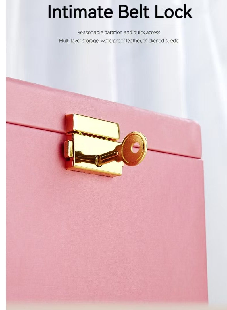 Jewellery Organiser MultiLayer PU Leather Portable Lockable Storage Box Case with Dividers Container for Rings, Earrings, Necklace Home Organizer - Peach Pink  - Image 4