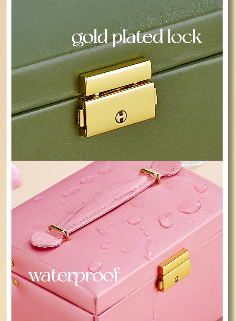 Jewellery Organiser MultiLayer PU Leather Portable Lockable Storage Box Case with Dividers Container for Rings, Earrings, Necklace Home Organizer - Peach Pink  - Image 3