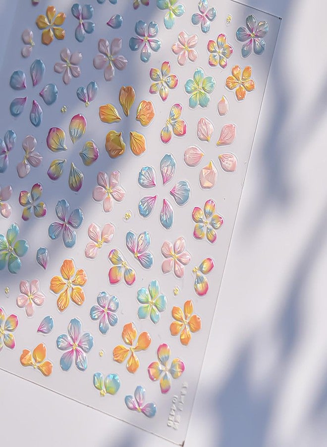 KRTBKR 5D Embossed Flower Nail Art Stickers Floral Summer Nail Decals Cute Pink Yellow Petals Nail Glitter Designs Sticker Spring Summer Nail Decals Nail Art Supplies for Women Acrylic Manicure Decor DIY - Image 5