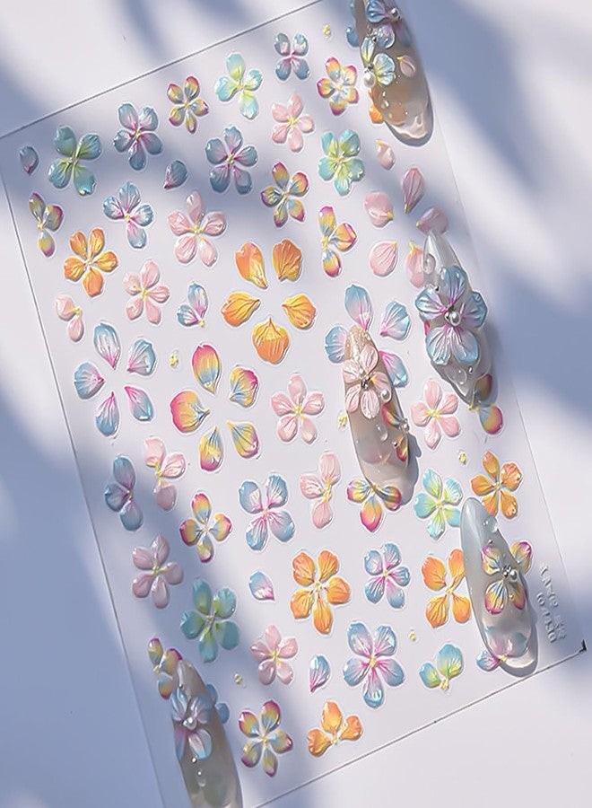 KRTBKR 5D Embossed Flower Nail Art Stickers Floral Summer Nail Decals Cute Pink Yellow Petals Nail Glitter Designs Sticker Spring Summer Nail Decals Nail Art Supplies for Women Acrylic Manicure Decor DIY - Image 3