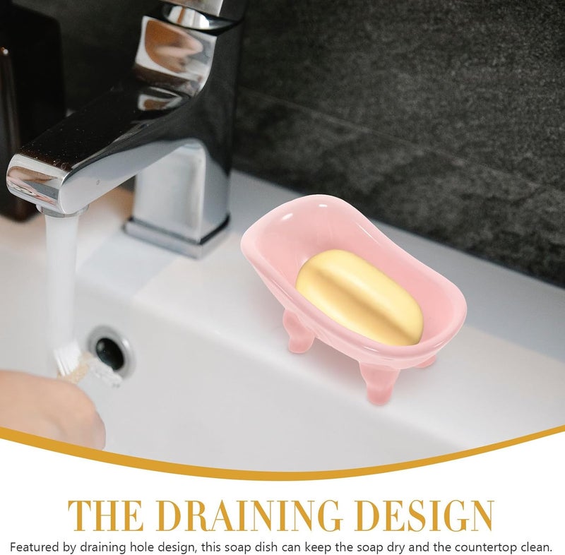 Garneck Ceramic Soap Dish Holder Pink Draining Soap Tray for Bathroom Sink Home and Hotel Use - Image 3