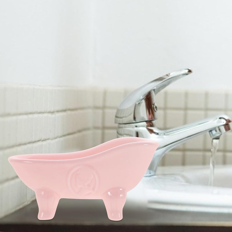 Garneck Ceramic Soap Dish Holder Pink Draining Soap Tray for Bathroom Sink Home and Hotel Use - Image 5
