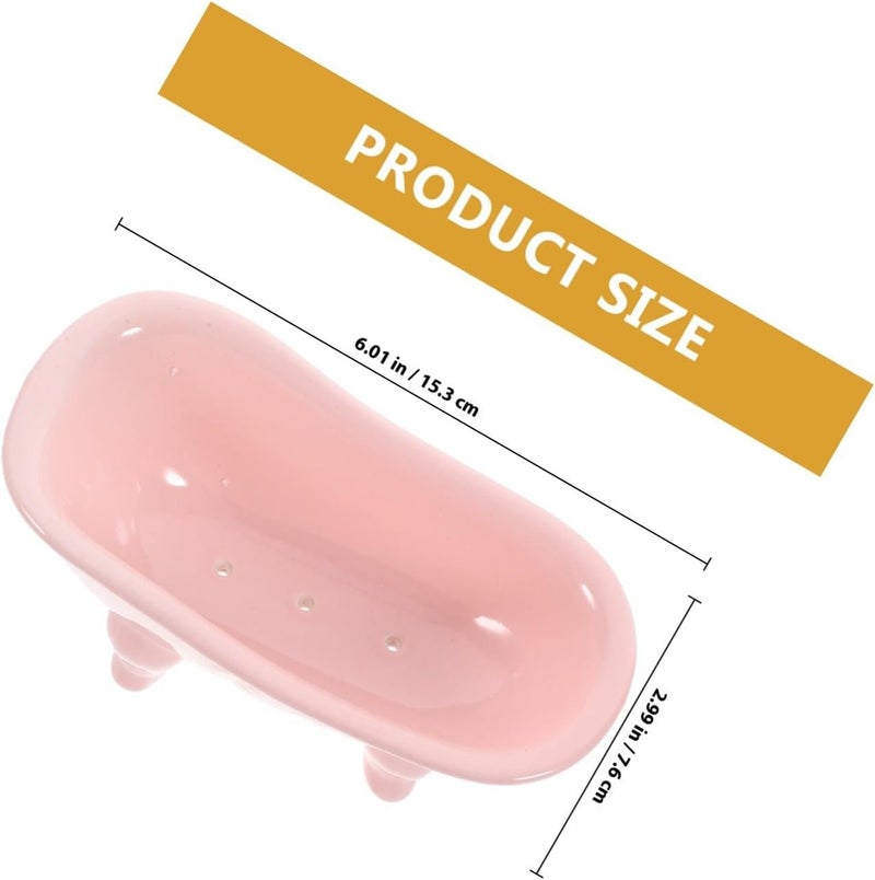 Garneck Ceramic Soap Dish Holder Pink Draining Soap Tray for Bathroom Sink Home and Hotel Use - Image 2