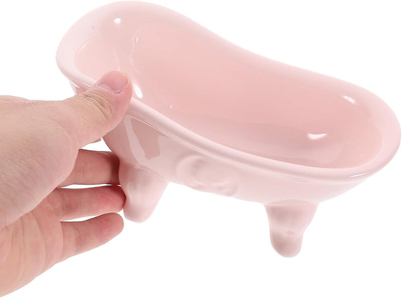 Garneck Ceramic Soap Dish Holder Pink Draining Soap Tray for Bathroom Sink Home and Hotel Use - Image 4