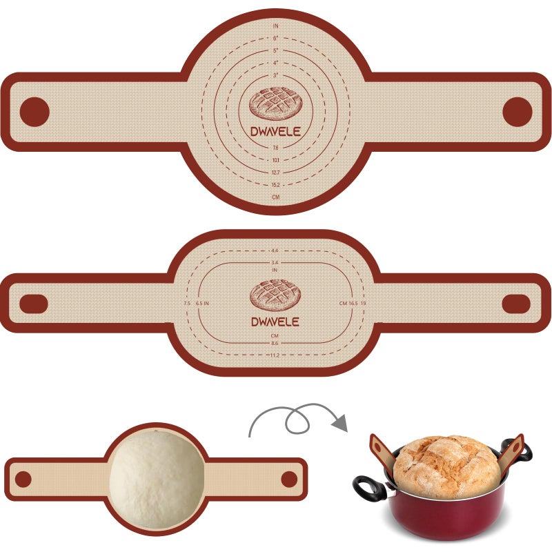 Dwavele Silicone Bread Sling for Dutch Oven, Non-Stick & Easy to Clean Bread Baking Mat Set, 2 Pcs Reusable Bread Sling with Long Handle to Transfer Sourdough (Red, Oval and Round) - Image 1