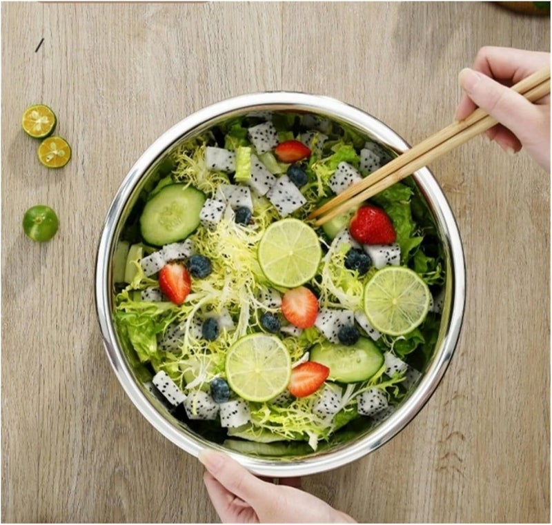 Stainless Steel Round Thicken Kitchen Cooking And Baking Kneading Bowl, Washing Fruit And Vegetable(Silver 32cm) - Image 3