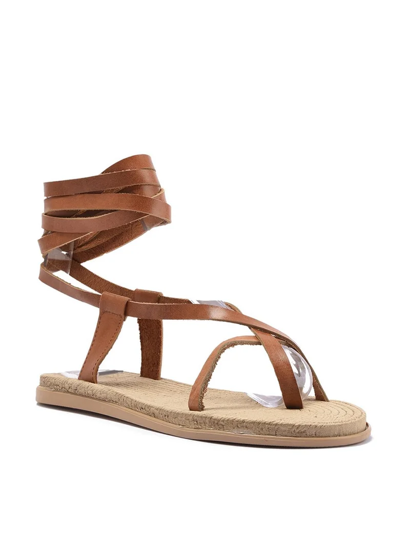 trendyol Taba Genuine Leather Laced Women's Sandals