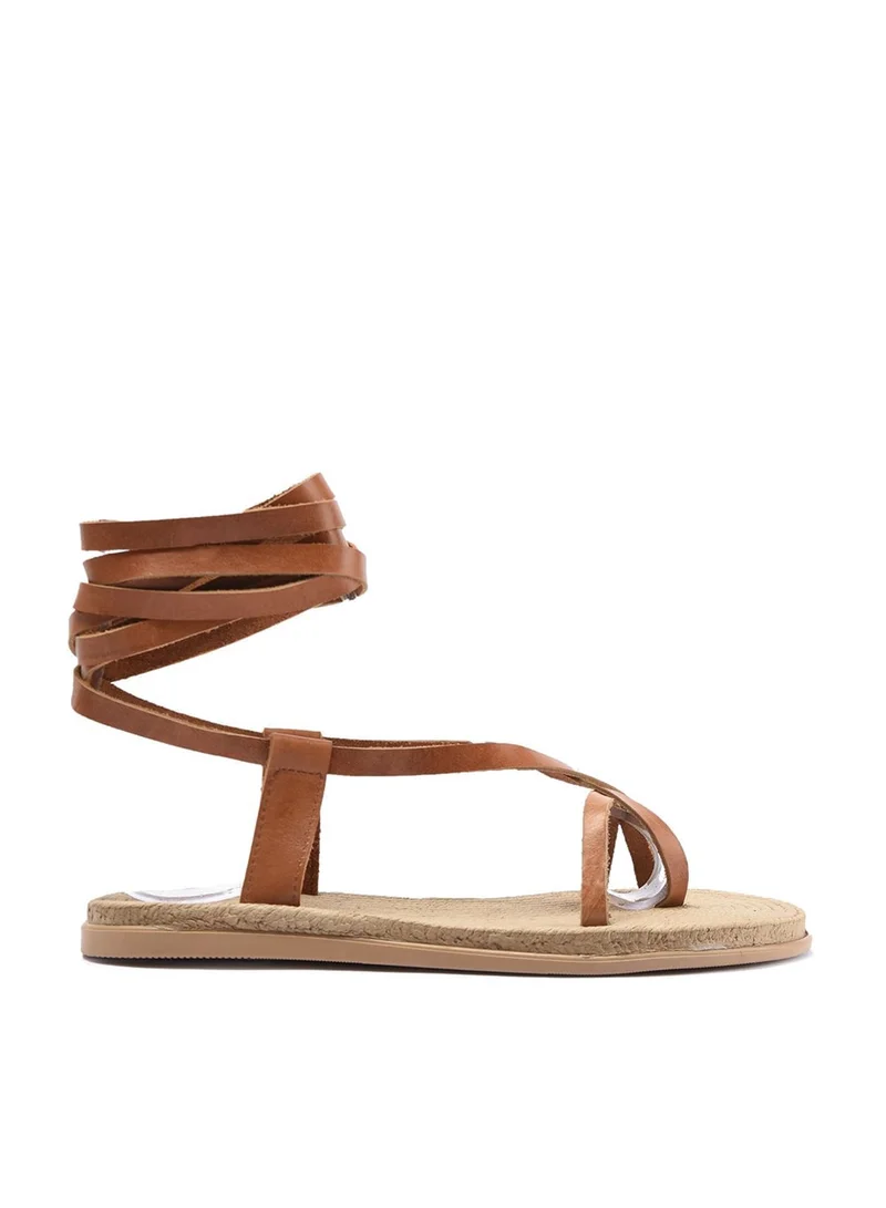 trendyol Taba Genuine Leather Laced Women's Sandals