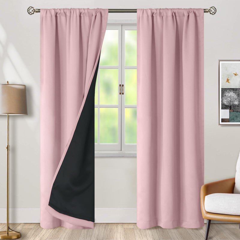 BGment بئسة الوردي 100 ٪ الستائر لتيكوت لغرفة النوم سوداء خارج غرفة المعيشة 84 بوصة الألواح مع جيب قضيب البطانة الحرارية وعلامة التبويب الخلفية غرفة مزدوجة الستائر 2 لوحات كل 38 × 84 بوصة - Image 2