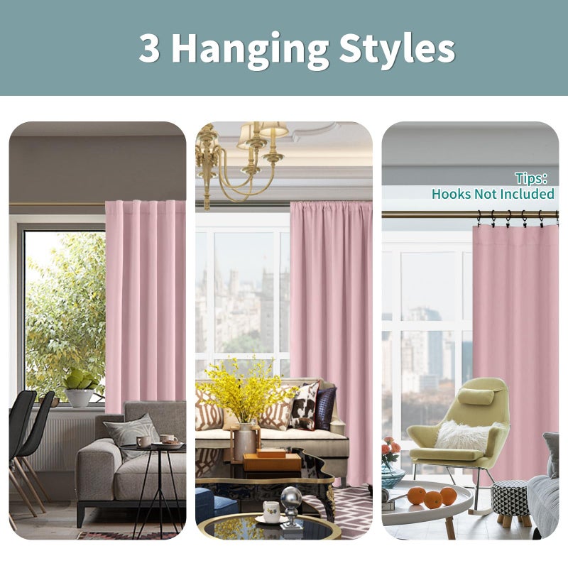 BGment بئسة الوردي 100 ٪ الستائر لتيكوت لغرفة النوم سوداء خارج غرفة المعيشة 84 بوصة الألواح مع جيب قضيب البطانة الحرارية وعلامة التبويب الخلفية غرفة مزدوجة الستائر 2 لوحات كل 38 × 84 بوصة - Image 3