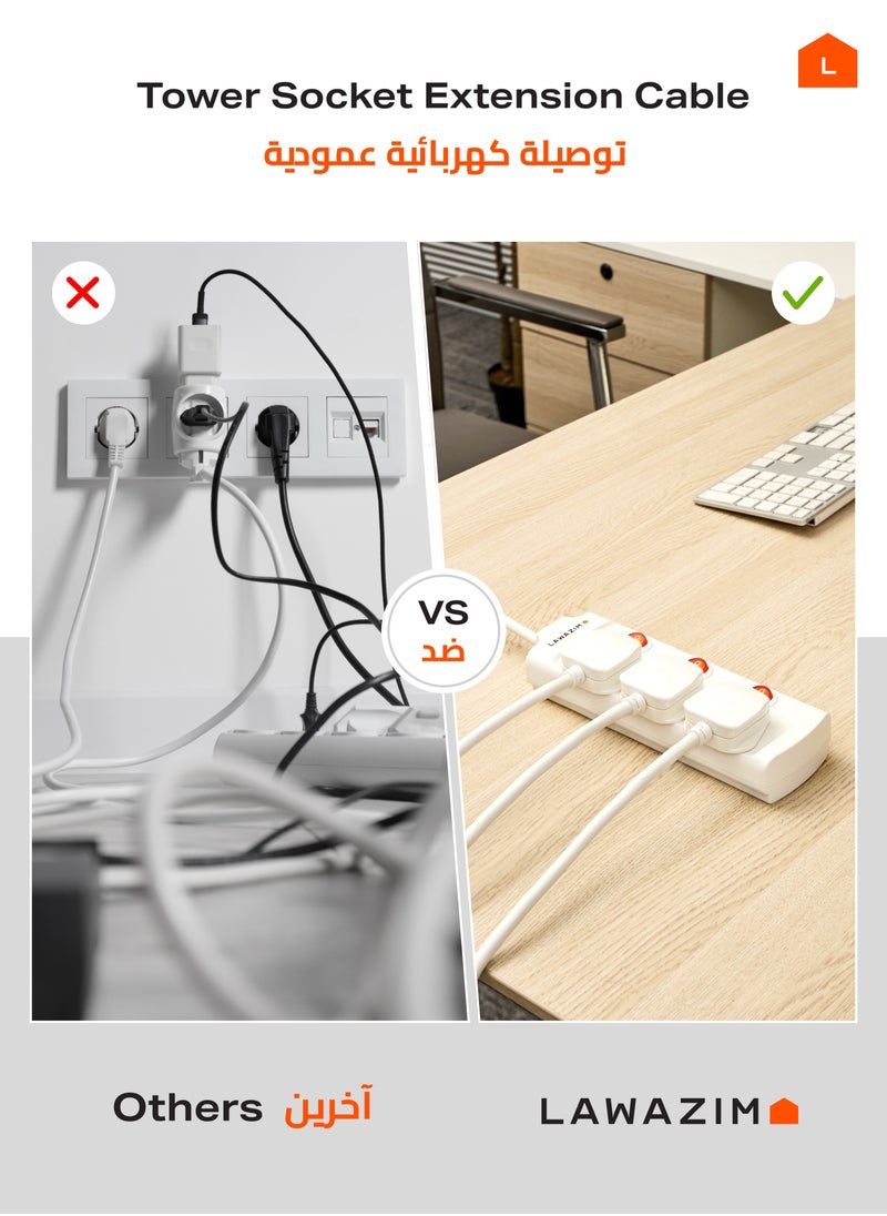 LAWAZIM - Heavy duty 3 Way Extension Cable with individual port on/off buttons | 5 Meters | 2990W - Image 1