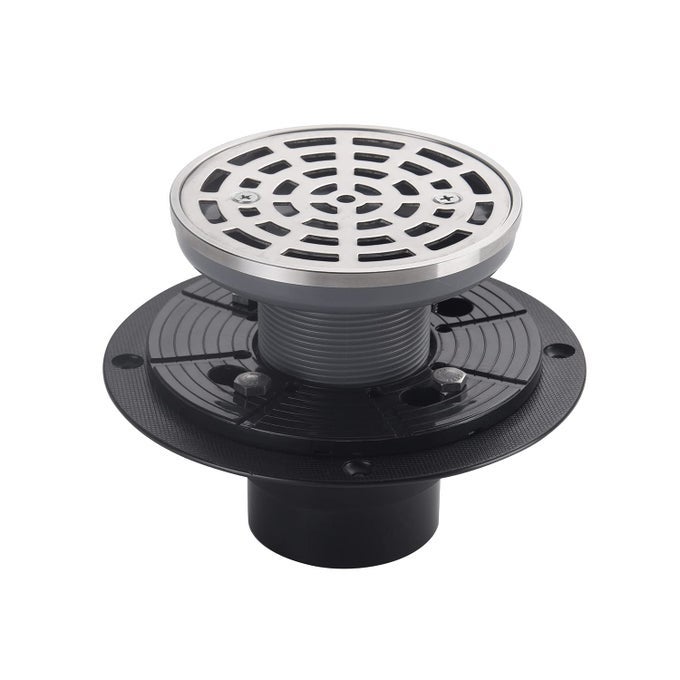 4 14 SHOWER DRAIN ROUND BRUSHED NICKEL REMOVABLE GRILLE STRAINER SCREWS IN DRAIN COVER BASE WITH ADJUSTABLE DRAIN FLANGE KIT PVC SUS304 STAINLESS STEEL