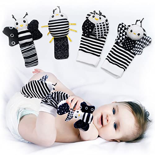 BABY K جوارب وألعاب معصم رنين بيبي ك (مجموعة E) - ألعاب حديثي الولادة للصبي أو الفتاة - ألعاب تنمية الدماغ للأطفال الرضع - رنّات اليد والقدم مناسبة للأطفال من 0-6 و6-12 شهرًا - هدايا للأطفال حديثي الولادة - Image 1