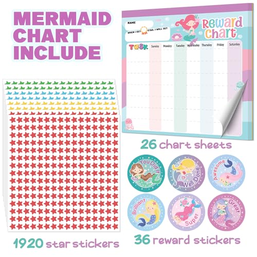 yasest Reward Chart for Kids – Mermaid Magnetic Kids Behavior Chart, Pad with 26 Chore Charts, 1920 Star Stickers, 36 Incentive Stickers, Responsibility Chart for Kids Girls Toddlers - Kids Chore Chart - Image 2