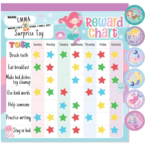 yasest Reward Chart for Kids – Mermaid Magnetic Kids Behavior Chart, Pad with 26 Chore Charts, 1920 Star Stickers, 36 Incentive Stickers, Responsibility Chart for Kids Girls Toddlers - Kids Chore Chart - Image 1