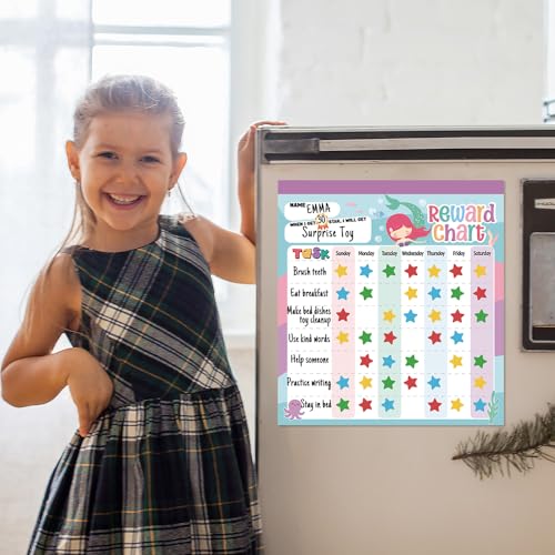 yasest Reward Chart for Kids – Mermaid Magnetic Kids Behavior Chart, Pad with 26 Chore Charts, 1920 Star Stickers, 36 Incentive Stickers, Responsibility Chart for Kids Girls Toddlers - Kids Chore Chart - Image 4