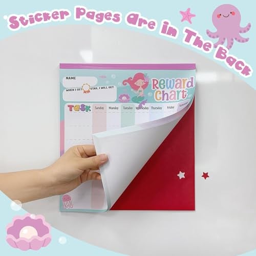 yasest Reward Chart for Kids – Mermaid Magnetic Kids Behavior Chart, Pad with 26 Chore Charts, 1920 Star Stickers, 36 Incentive Stickers, Responsibility Chart for Kids Girls Toddlers - Kids Chore Chart - Image 3