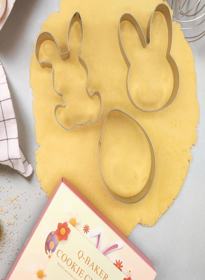Q-BAKER 3 Pieces Easter Cookie Cutters, 3.54" 3.35" 3.2" Egg Cute Bunny Rabbite Shapes Cookie Cutters Stain Steel Sets Holiday Themed Party Supplies - Image 3