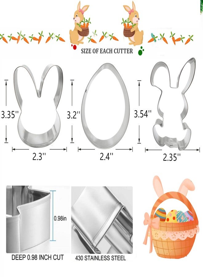Q-BAKER 3 Pieces Easter Cookie Cutters, 3.54" 3.35" 3.2" Egg Cute Bunny Rabbite Shapes Cookie Cutters Stain Steel Sets Holiday Themed Party Supplies - Image 2