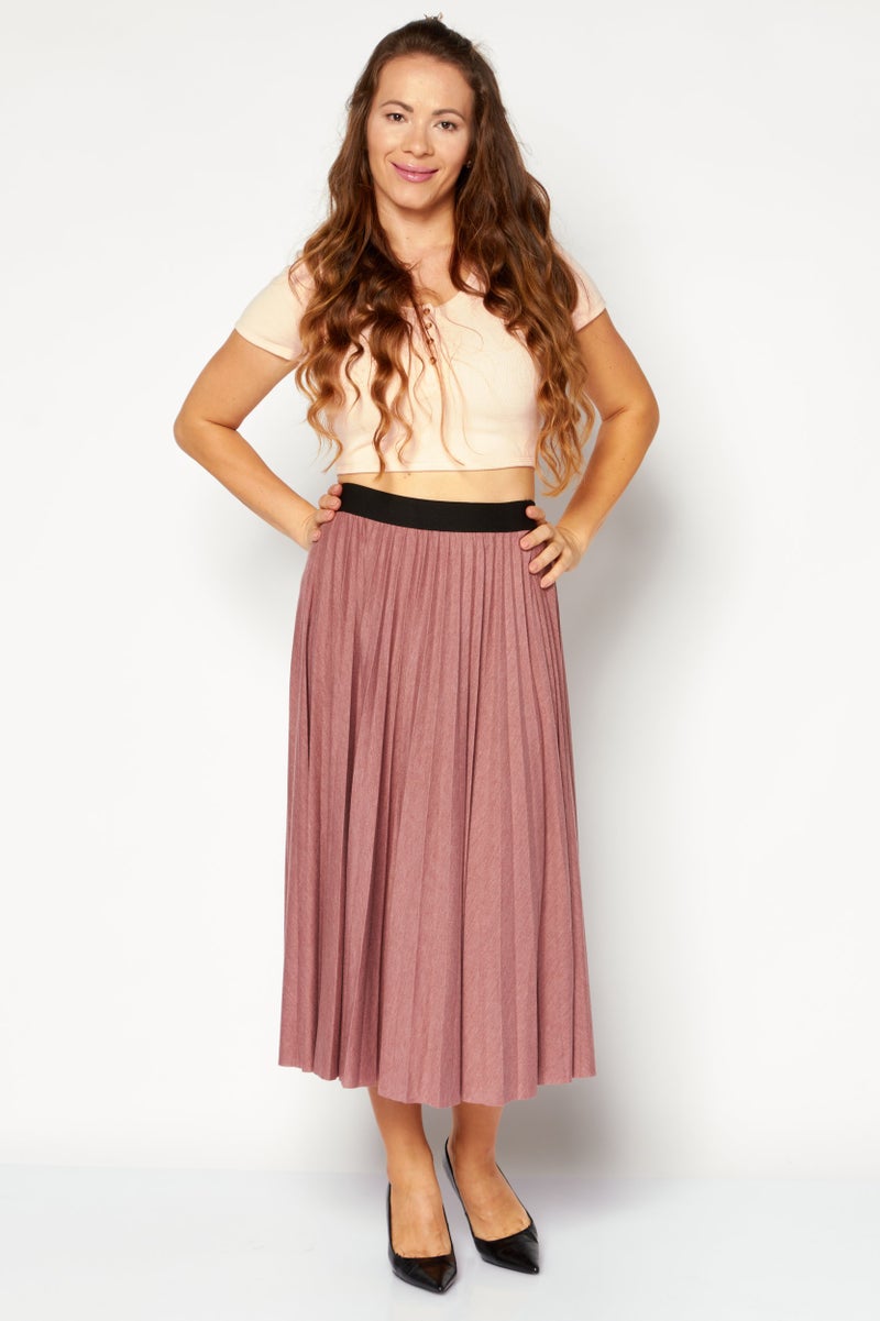 ESPRIT Women Plain Casual Pleated Skirt, Mauve - Image 2