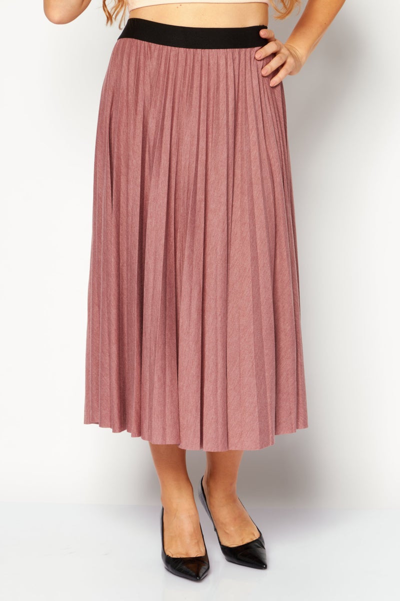 ESPRIT Women Plain Casual Pleated Skirt, Mauve - Image 1