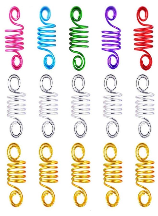 Teensery 50 Pieces Hair Coil Dreadlocks Metal Hair Cuffs Twisted Braid Spring Rings Dreadlocks Beads Clips for Hair Decorations (Mixed Color) - Image 1