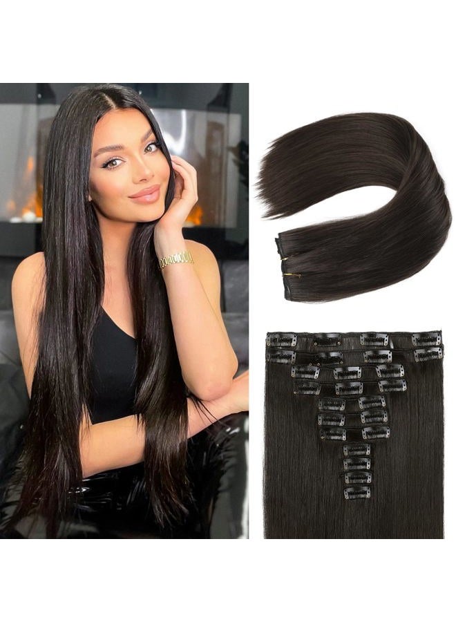 REECHO Clip-In Extensions - 11 Pieces Clip-In Hair Extensions for Women, 71 cm Long Straight Hair Extensions Natural Look Synthetic Hairpiece Extensions - Black Brown - Image 1