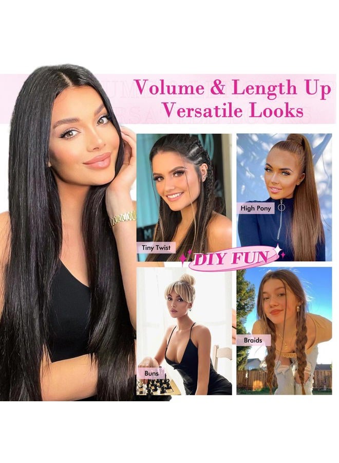 REECHO Clip-In Extensions - 11 Pieces Clip-In Hair Extensions for Women, 71 cm Long Straight Hair Extensions Natural Look Synthetic Hairpiece Extensions - Black Brown - Image 4