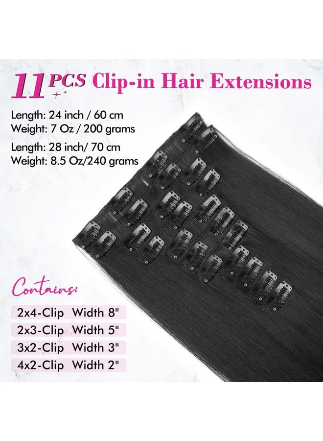 REECHO Clip-In Extensions - 11 Pieces Clip-In Hair Extensions for Women, 71 cm Long Straight Hair Extensions Natural Look Synthetic Hairpiece Extensions - Black Brown - Image 2