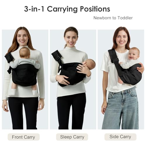 Shiaon Baby Sling Carrier, Adjustable Baby Carrier Newborn to Toddler Carrier for 7-30lbs, Toddler Sling Carriers, Toddlers Hip Carriers, Black - Image 3
