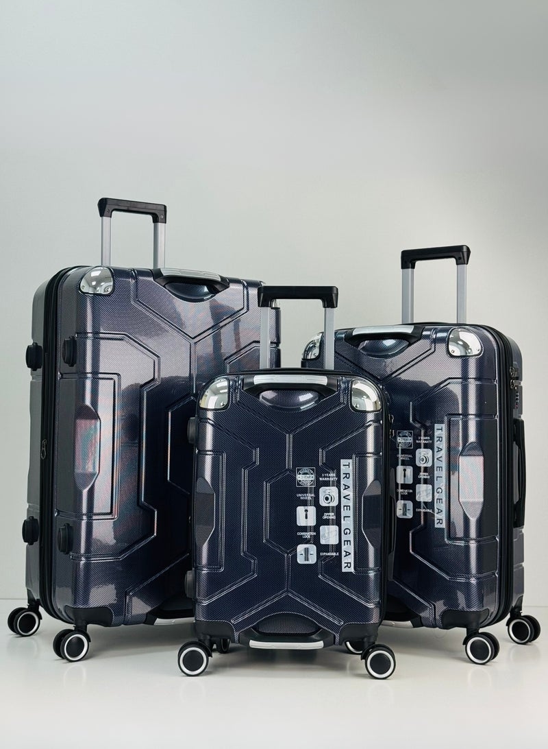 SAW & SEE Premium PC Unbreakable Hard Shell Luggage Set with Strong Double Handle – 3-Piece Suitcase Set, Lightweight with Expandable upto 20 Percent Extra storage Trolley Bags with 4 double Spinner Wheels, TSA Approved Lock and Durable Travel Suitcases – 20" / 24" / 28" – Dark Blue - Image 1