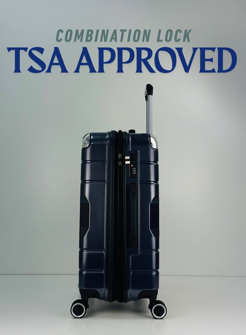 SAW & SEE Premium PC Unbreakable Hard Shell Luggage Set with Strong Double Handle – 3-Piece Suitcase Set, Lightweight with Expandable upto 20 Percent Extra storage Trolley Bags with 4 double Spinner Wheels, TSA Approved Lock and Durable Travel Suitcases – 20" / 24" / 28" – Dark Blue - Image 4