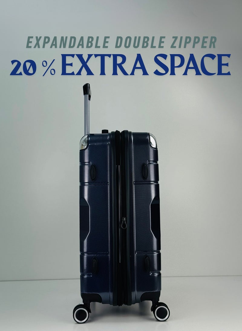 SAW & SEE Premium PC Unbreakable Hard Shell Luggage Set with Strong Double Handle – 3-Piece Suitcase Set, Lightweight with Expandable upto 20 Percent Extra storage Trolley Bags with 4 double Spinner Wheels, TSA Approved Lock and Durable Travel Suitcases – 20" / 24" / 28" – Dark Blue - Image 5