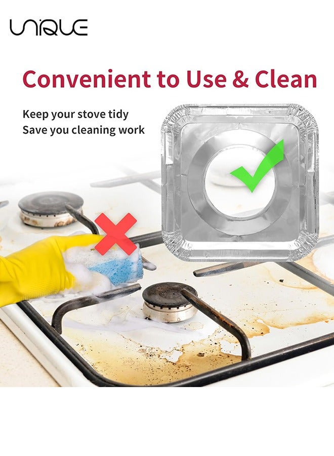 يونيك 15 قطعة غطاء موقد غاز - بطانة موقد ألومنيوم يمكن التخلص منها - 9 بوصة مربعة واقي موقد غاز مقاوم للحرارة - غطاء علوي سميك للموقد لمواقد الغاز وأدوات المطبخ ومستلزمات المطبخ - Image 4