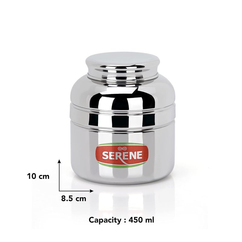 Serene Stainless Steel 1PC Multipurpose Storage Kitchen CanisterUnique Traditional Shape Jar Barni Airtight Dabba Storage ContainersKitchen Organisations Jars 450 JAR 1 SE1 - Image 2