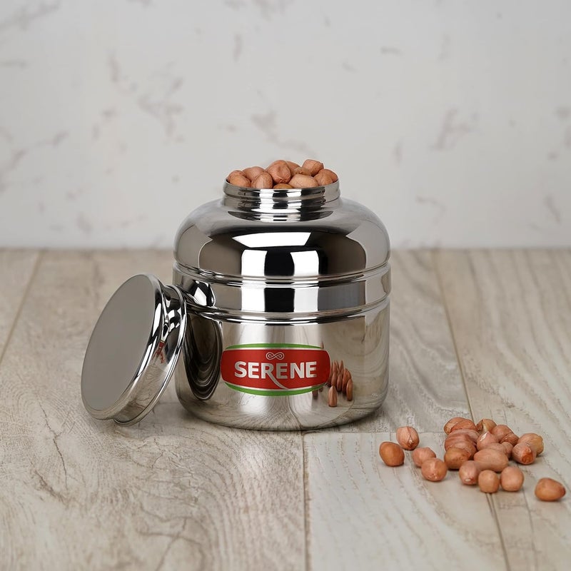 Serene Stainless Steel 1PC Multipurpose Storage Kitchen CanisterUnique Traditional Shape Jar Barni Airtight Dabba Storage ContainersKitchen Organisations Jars 450 JAR 1 SE1 - Image 5