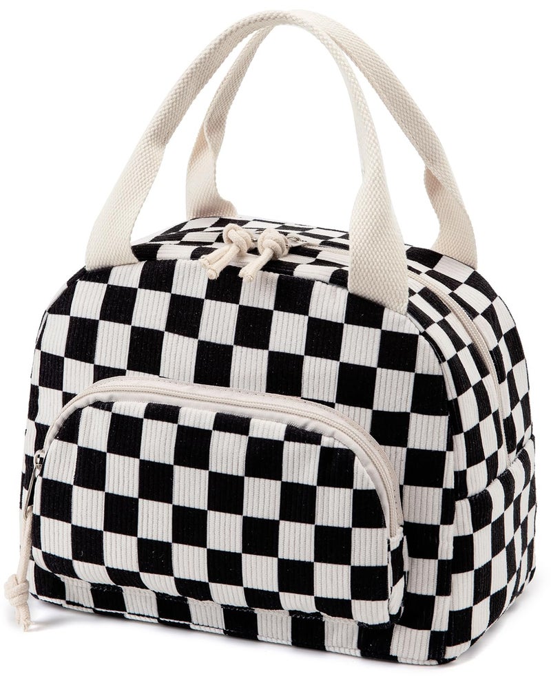 OYLOLA Lunch Bag Women Lunch Box for Women Adult Cute Insulated Lunch Bag Small Cooler Lunch Tote Bags for Work Picnic School (Black-White Plaid) - Image 1