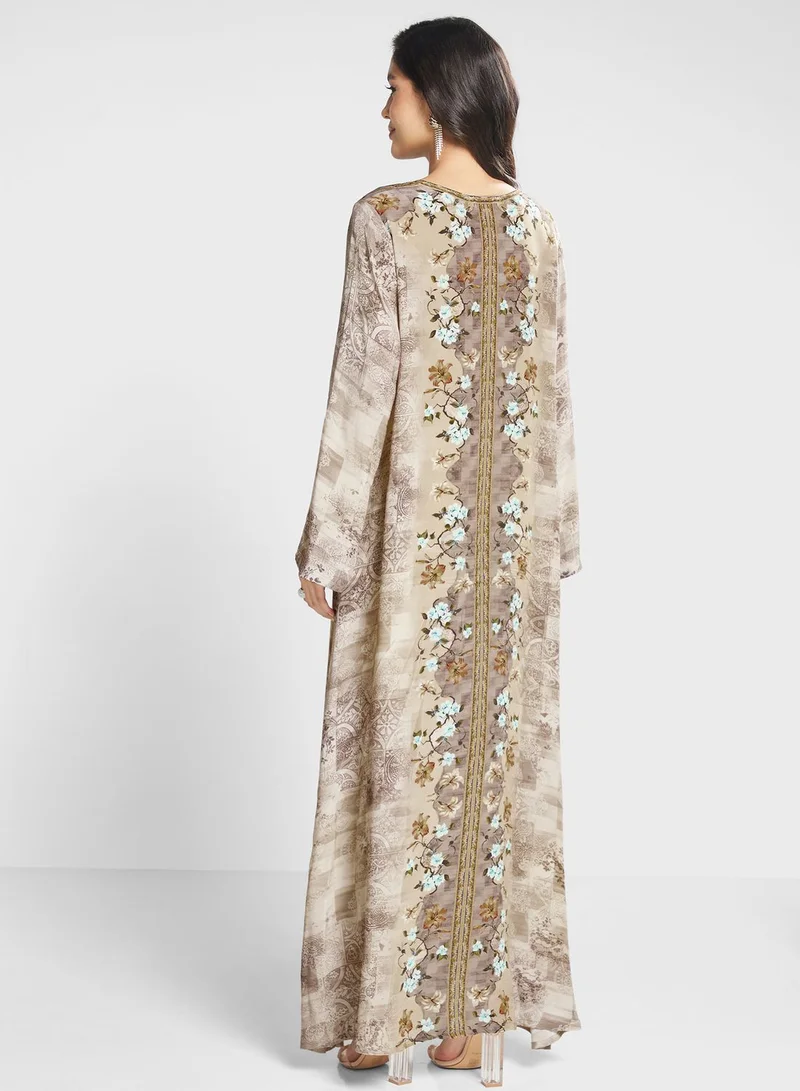 Biba Floral Printed Lace Detail Jalabiya