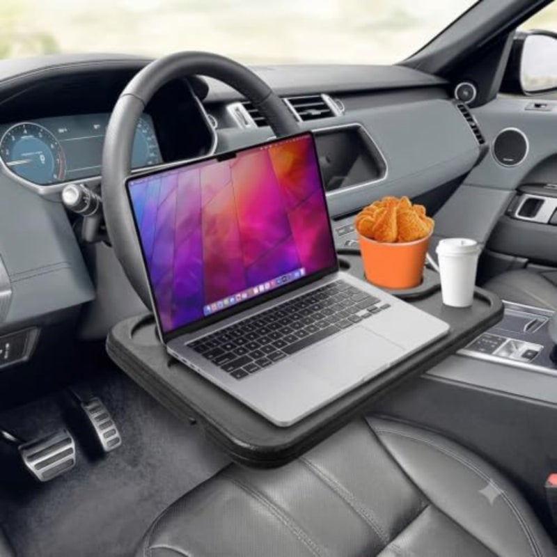 Steering Wheel Tray, Steering Wheel Tray for Car, Laptop Lapdesk, Car Eating Table for Food Laptop, Universal Portable Vehicle Desk for Working, Dining, Writing Travel, 42 x 28 cm, Black - Image 1