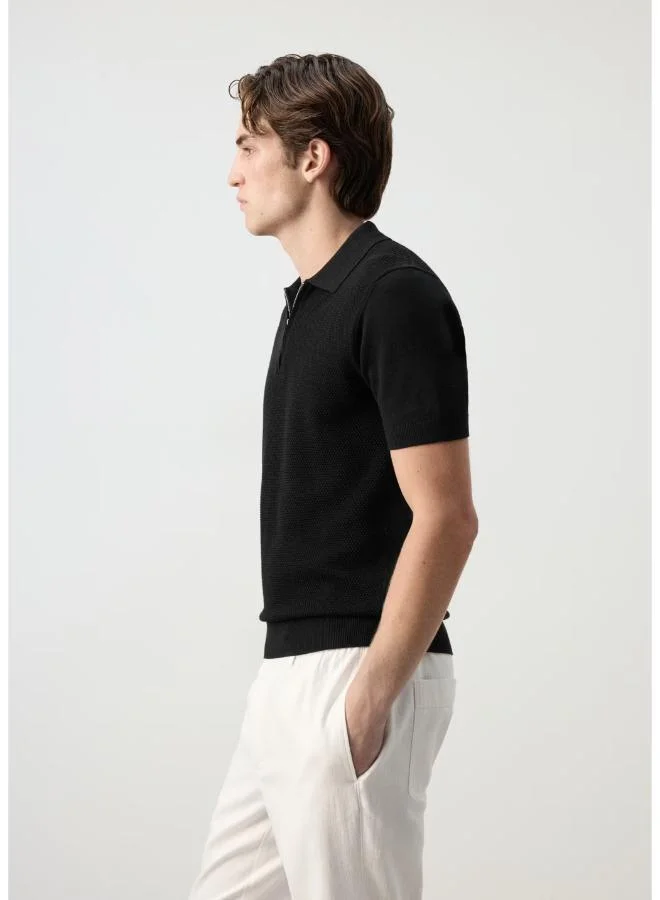 Mango Man 99-NEGRO 100% Cotton Knitted Polo Structure for Men | Best Price UAE