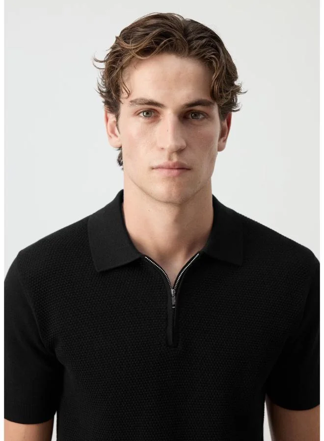 Mango Man 99-NEGRO 100% Cotton Knitted Polo Structure for Men | Best Price UAE