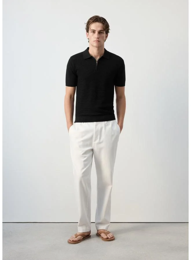 Mango Man 99-NEGRO 100% Cotton Knitted Polo Structure for Men | Best Price UAE