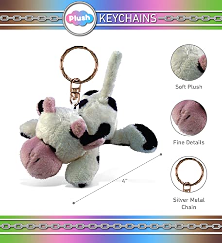 Puzzled DolliBu Cow Stuffed Animal Keychain Plush - Soft Cow Plush Farm Animal Keychain, Cute Keychain Charm For Farm Animal Plush Lovers, Kids Keychains for Backpacks, Cow Toy Plush Metal Key Ring - 4 inches - Image 2