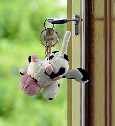 Puzzled DolliBu Cow Stuffed Animal Keychain Plush - Soft Cow Plush Farm Animal Keychain, Cute Keychain Charm For Farm Animal Plush Lovers, Kids Keychains for Backpacks, Cow Toy Plush Metal Key Ring - 4 inches - Image 5