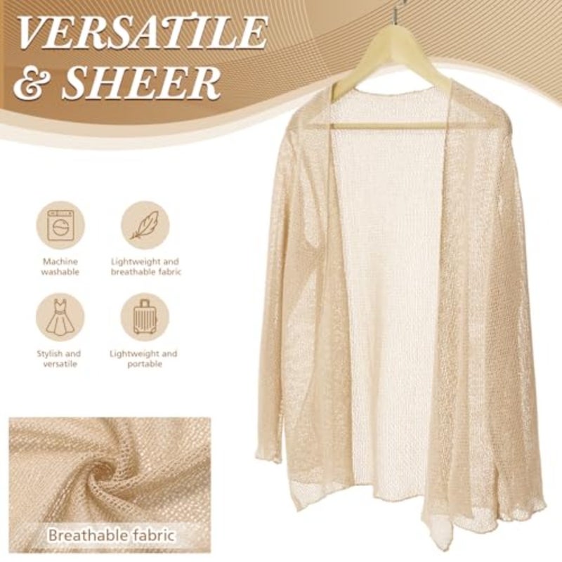 Women's Sheer Shrug 3/4 Tie Front Bolero Sleeve Summer Cover Up Lightweight Mesh Knit Cardigan for Party and Daily - Image 3